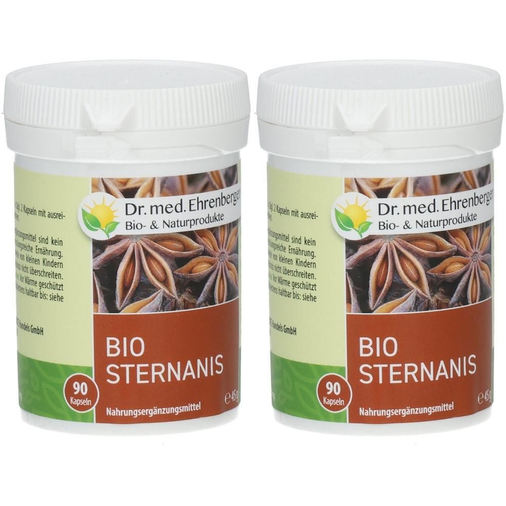 Zwei Dosen Bio Sternanis Kapseln, 90 Kapseln pro Dose, Nahrungsergänzungsmittel.