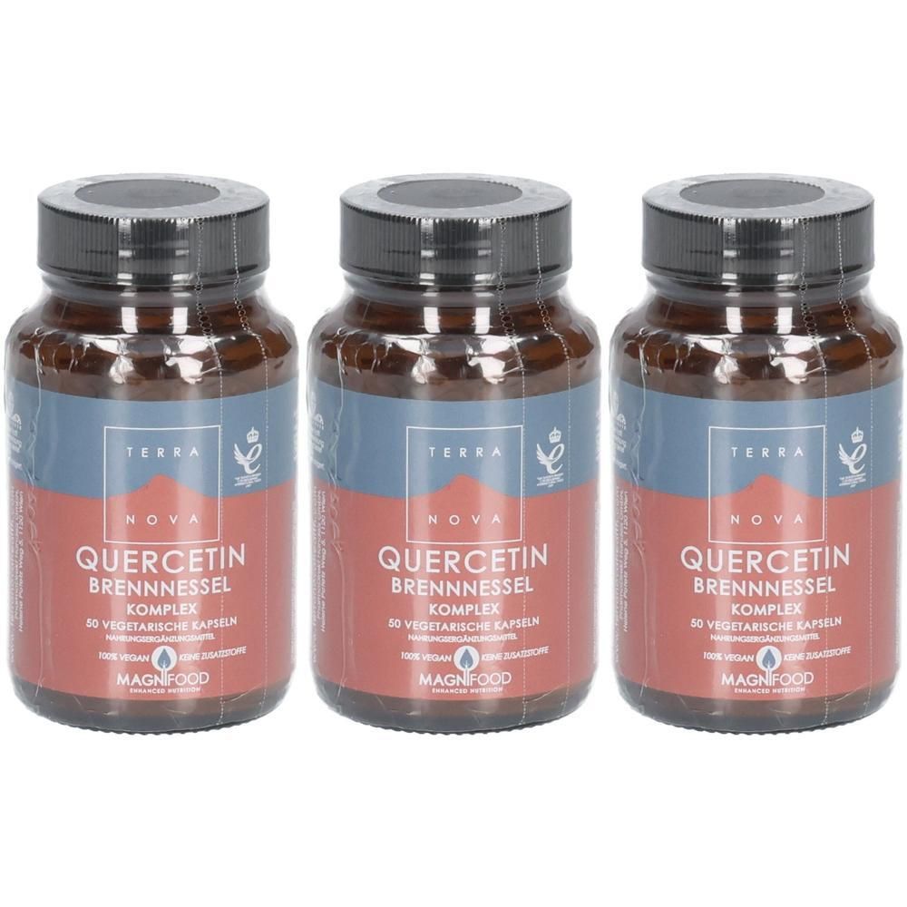 Drei Flaschen TERRANOVA Quercetin Brennnessel Komplex, 30 vegetarische Kapseln.