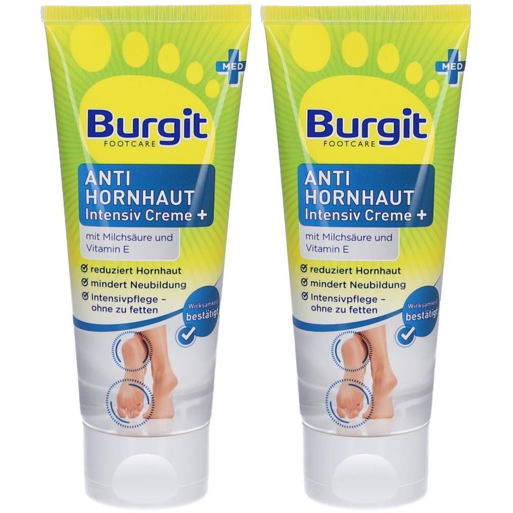 Zwei Tuben Burgit Anti Hornhaut Intensiv Creme Plus mit Milchsaeure und Vitamin E. Fuer die Fuss- und Hornhautpflege.