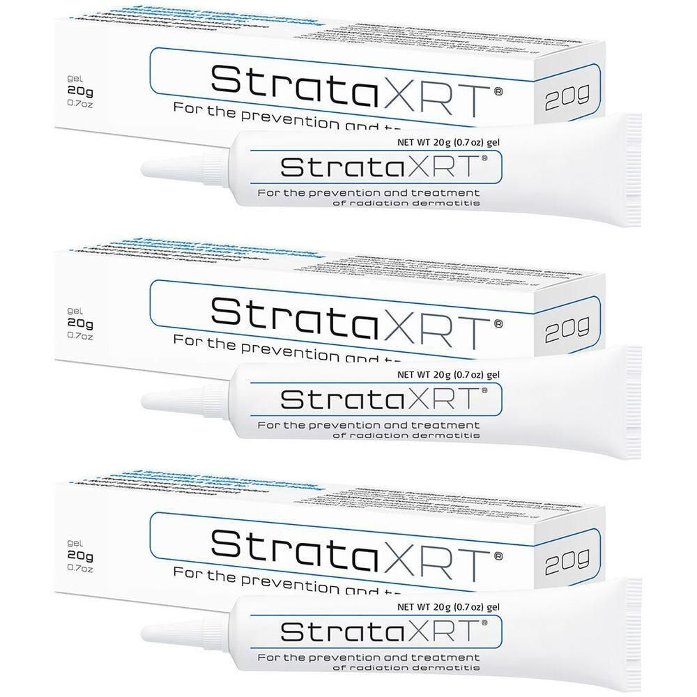 Drei Tuben und Schachteln StrataXRT® Gel, 20g. Für die Vorbeugung und Behandlung von Strahlen dermatitis.