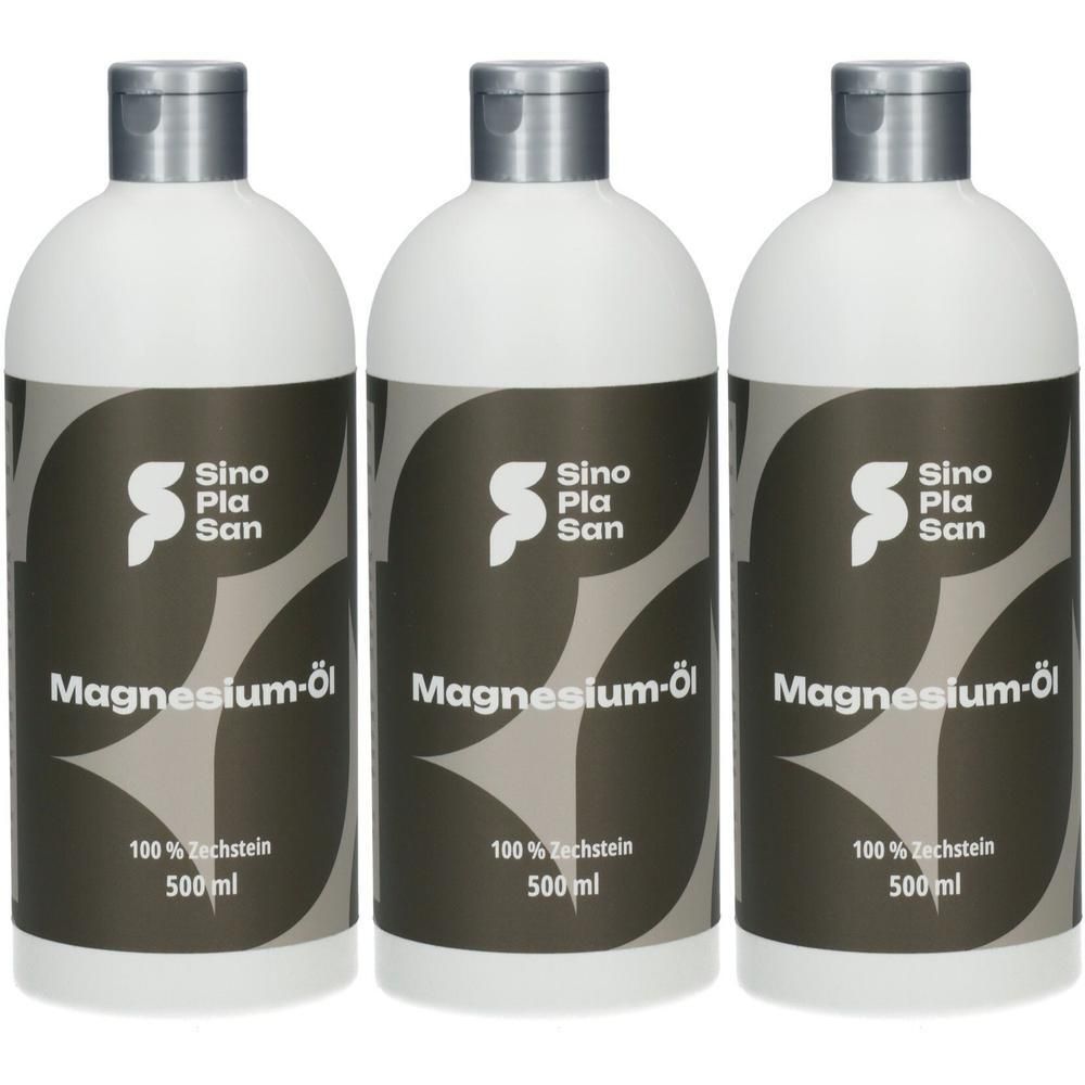 Drei Flaschen Magnesiumöl, 500 ml.
