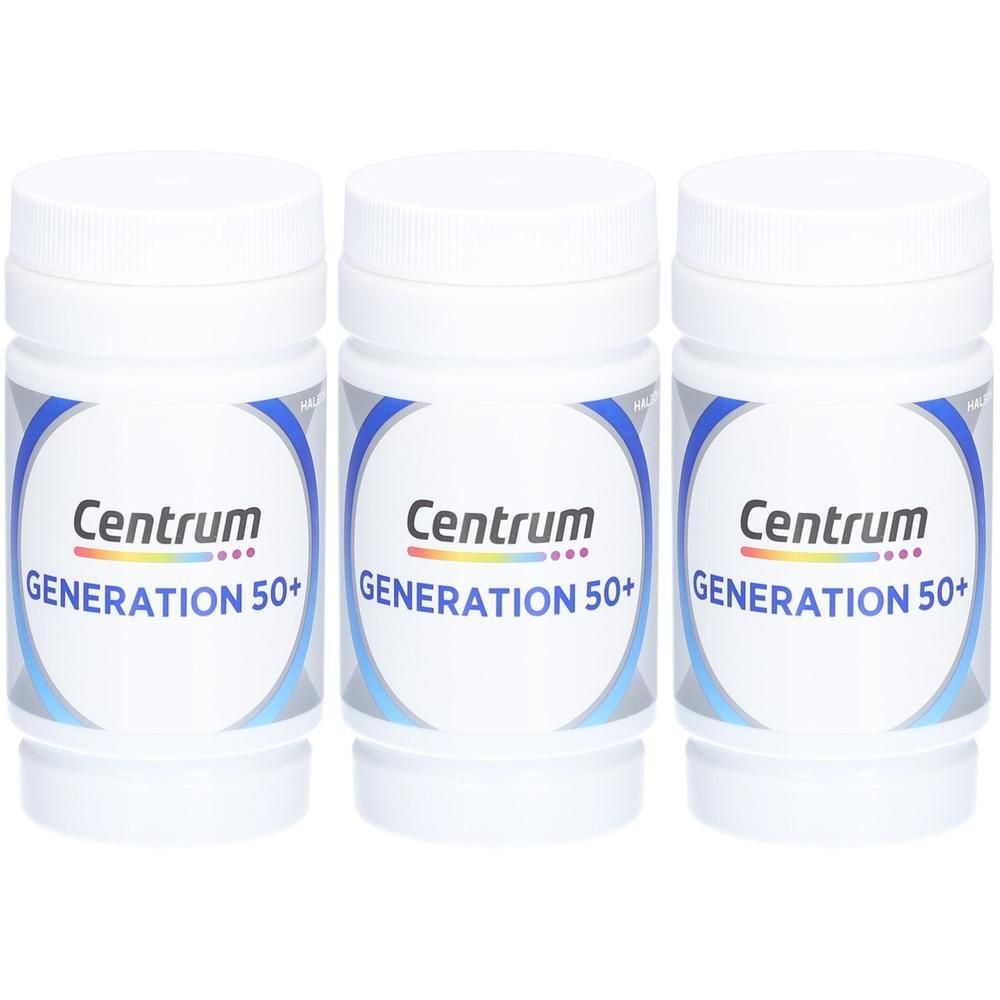 Drei Flaschen Centrum Generation 50+ Multivitaminpräparate.