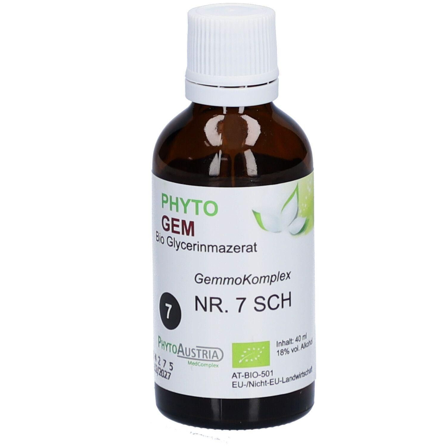Braune Glasflasche mit weißem Schraubverschluss. Enthält Phyto Gem Bio Glycerinmazerat.