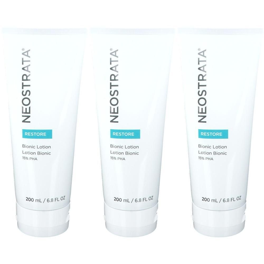 Drei weiße Tuben NeoStrata Bionic Lotion 15% PHA, je 200 ml.