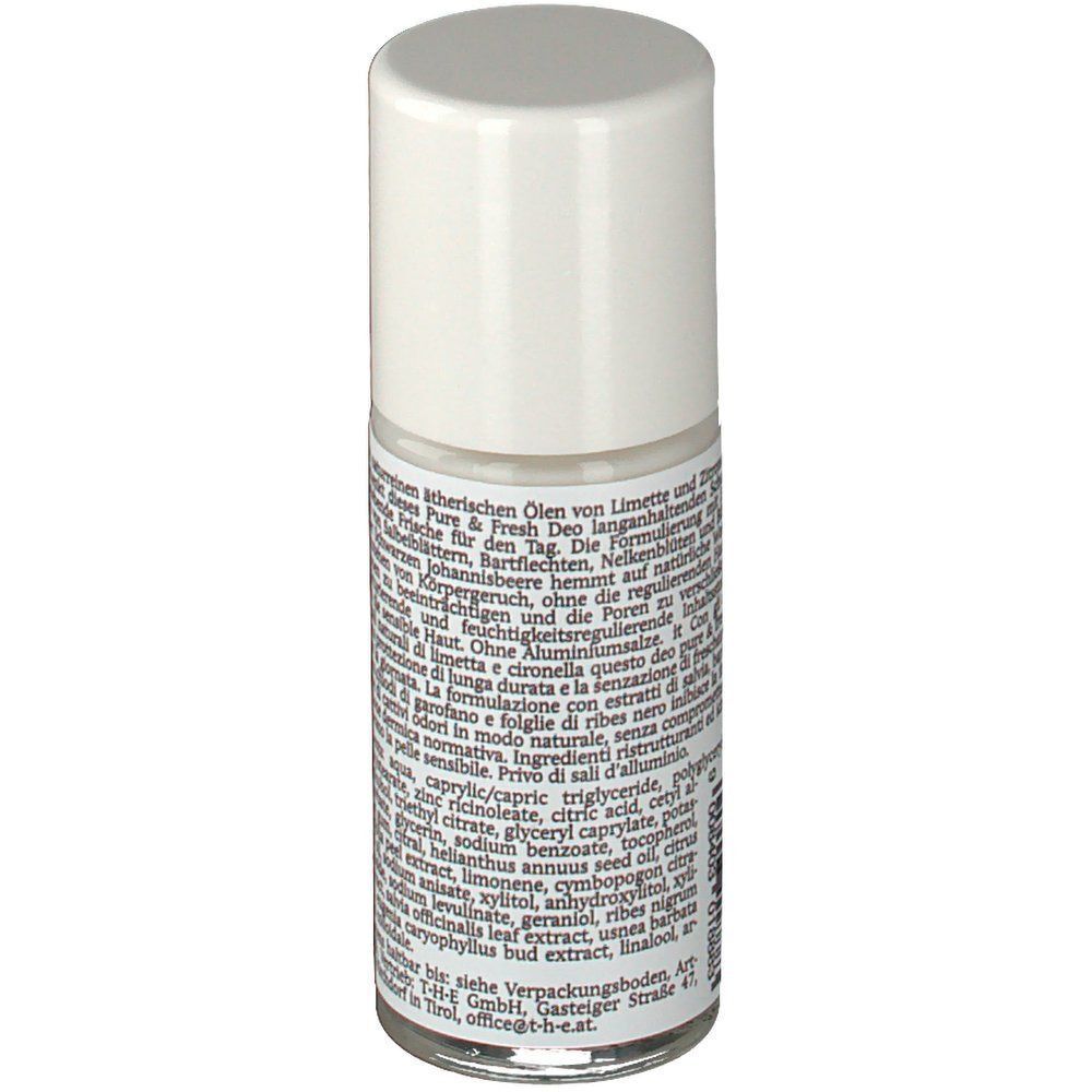 Deo-Roller, Detailansicht der Rückseite mit Text. Inhaltsstoffe, Anwendungshinweise und weitere Informationen.