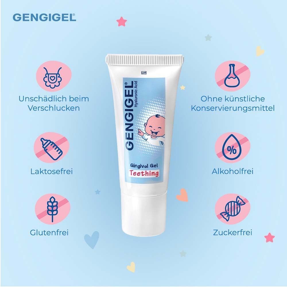 Produkt-Tube mit Icons. Text: unschädlich beim Verschlucken, laktosefrei, glutenfrei, zuckerfrei, alkoholfrei.