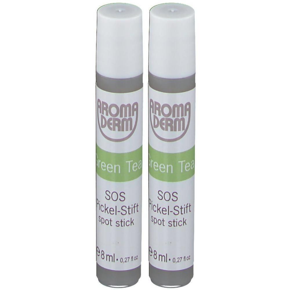 Zwei AROMA DERM Green Tea SOS Pickel-Stift Spot Sticks, je 8ml.