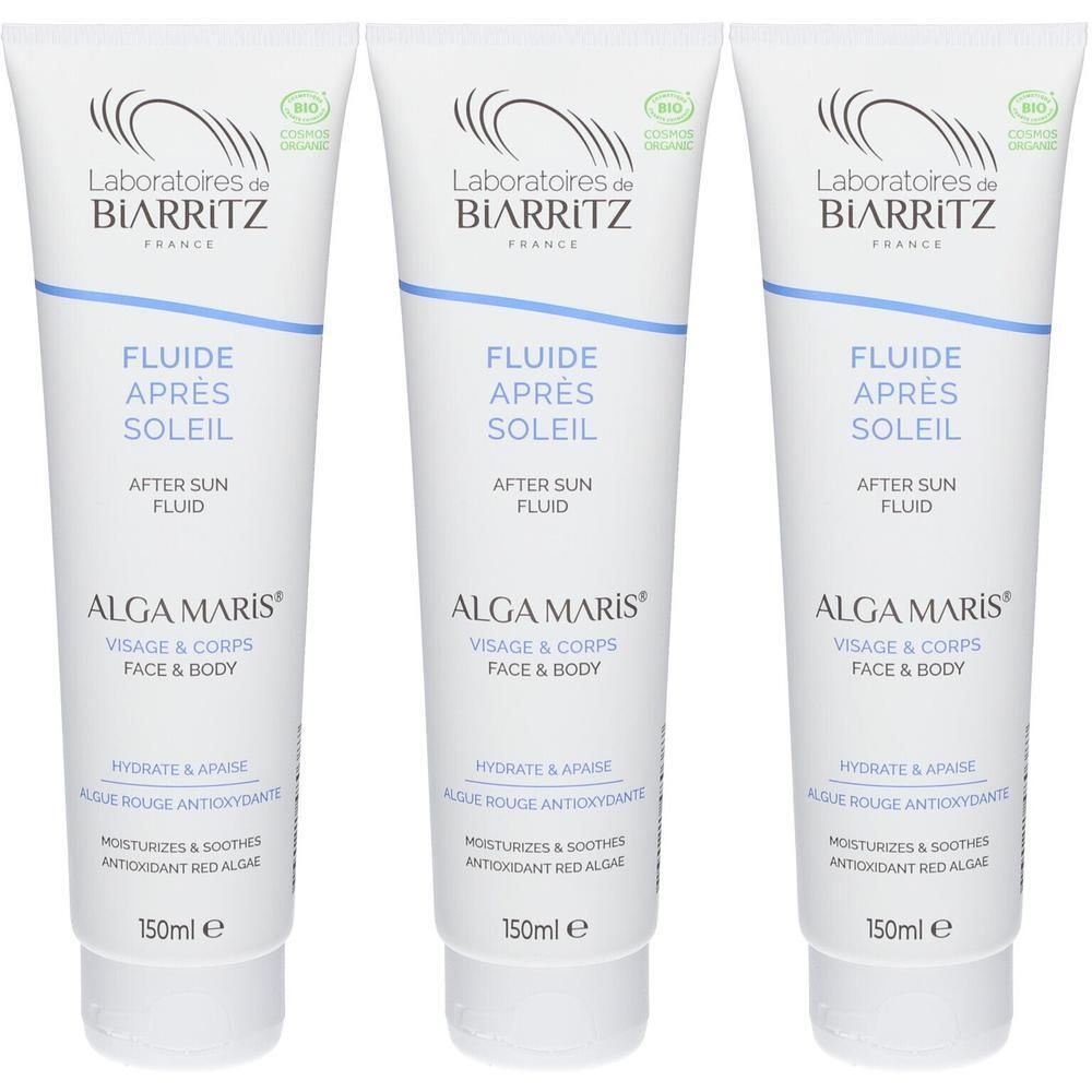 Drei Tuben Laboratoires de Biarritz Alga Maris After Sun Fluid, 150ml.