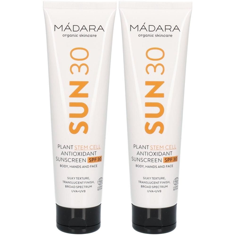Zwei Tuben Madara Antioxidant Sonnencreme LSF 30. Für Körper, Hände und Gesicht.