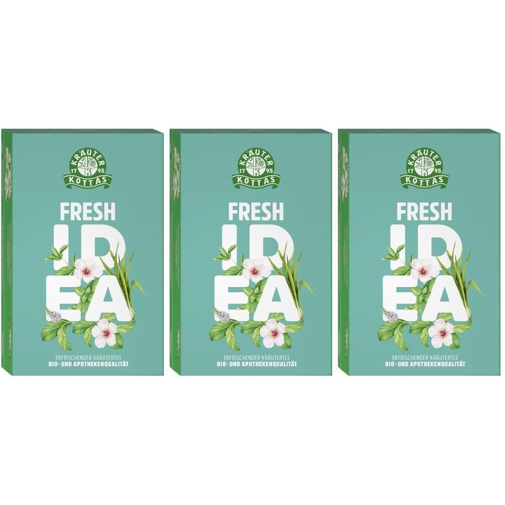 Drei rechteckige Schachteln. Aufschrift "FRESH IDEA" mit floralem Design. Marke: KOTTAS.