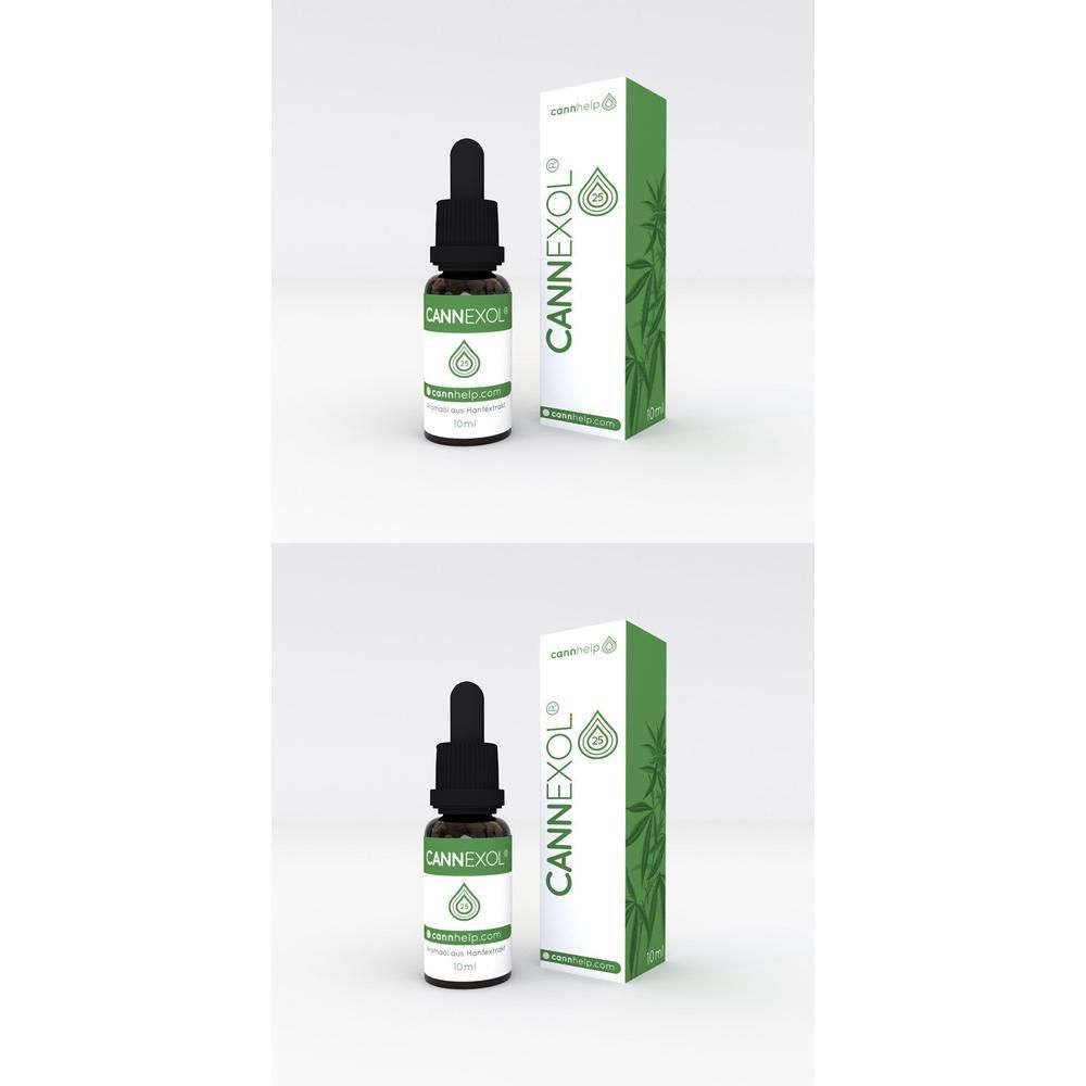 CANNEXOL® CBD Öl Flasche mit Pipette und Verpackungsbox. Grüne und weiße Verpackung mit Blattmotiv.