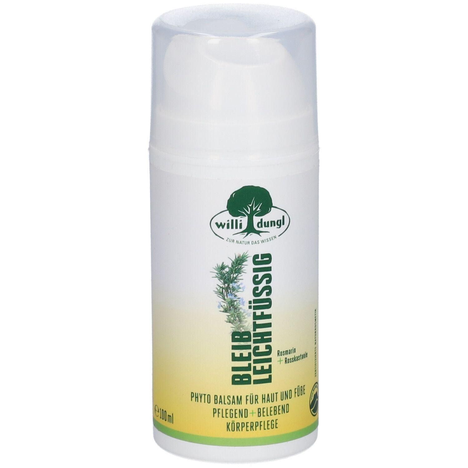 Willi Dungl BLEIB LEICHTFÜSSIG Phyto-Balsam Flasche mit Pumpspender. Enthält Rosmarin + Rosmarinöl.