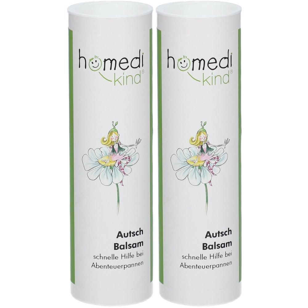 Zwei Tuben homedi-kind® Autsch Balsam mit Elfenmotiv und Blüte.