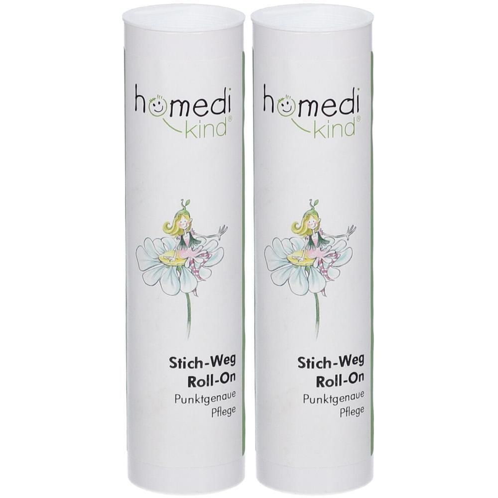 Zwei homedi-kind Stich-Weg Roll-Ons mit Blumen- und Feen-Illustration. Punktgenaue Pflege.