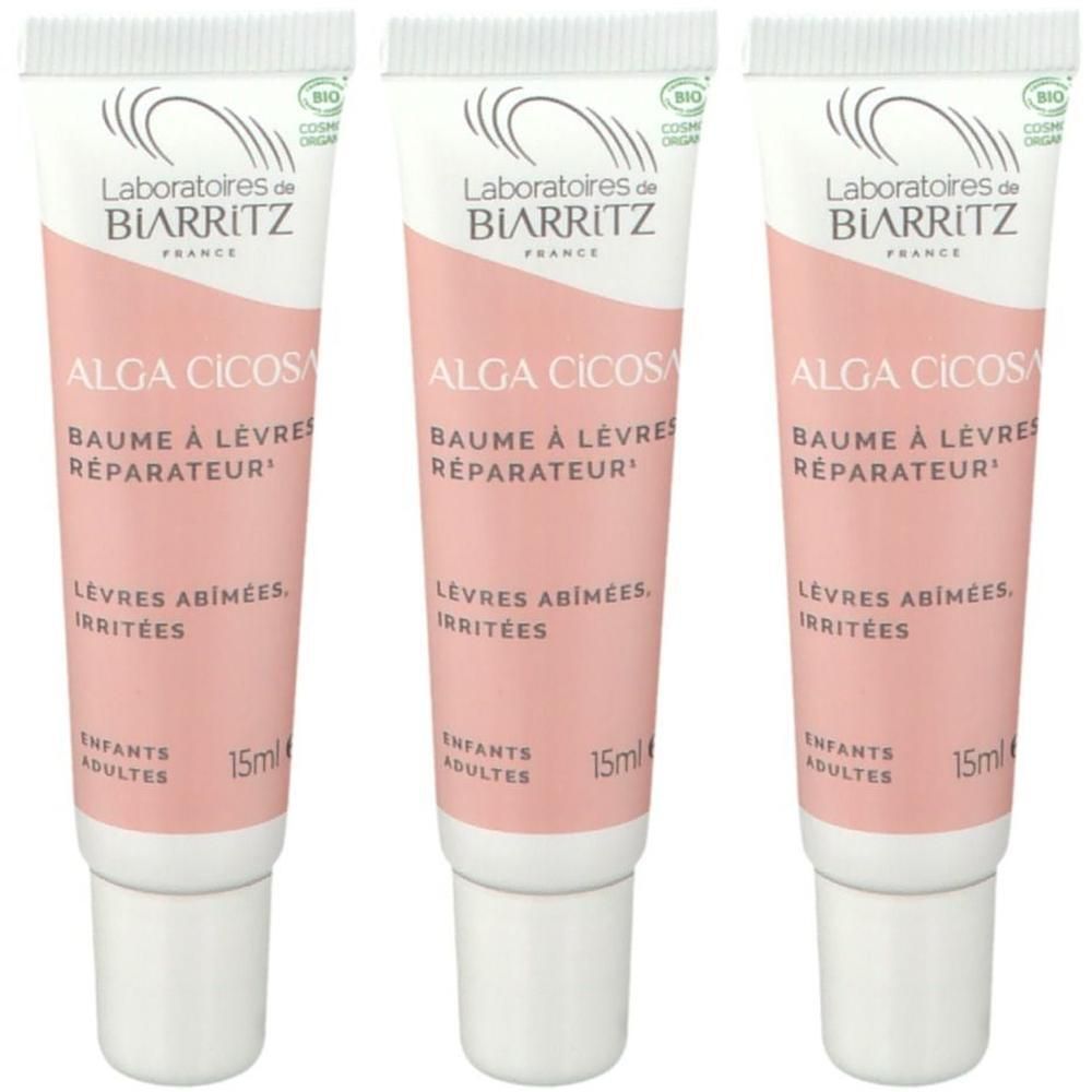 Drei Tuben Lippenbalsam von Laboratoires de Biarritz, 15ml.