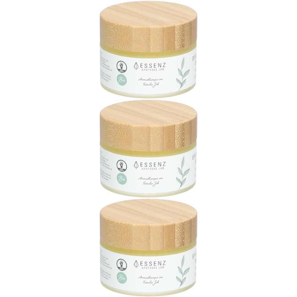 Drei Gläser mit Holzdeckel, jeweils mit dem Etikett 'ESSENZ Apotheke pur'.