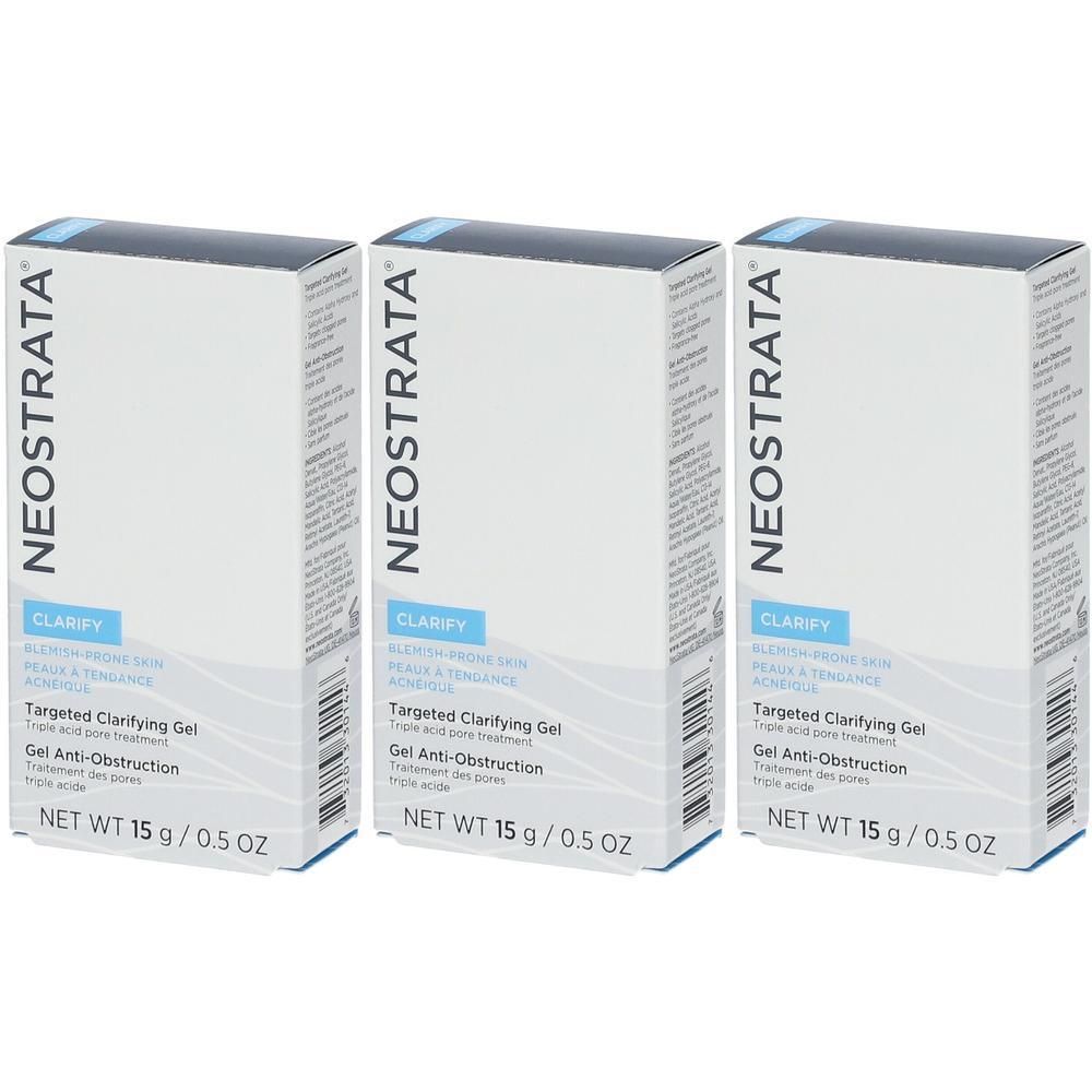 Drei Schachteln NEOSTRATA Clarify Targeted Clarifying Gel, je 15g.