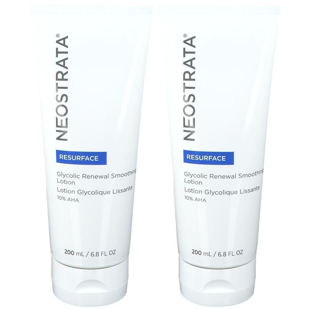 Zwei weiße Tuben NEOSTRATA Glycolic Renewal Smoothing Lotion, 200 ml.