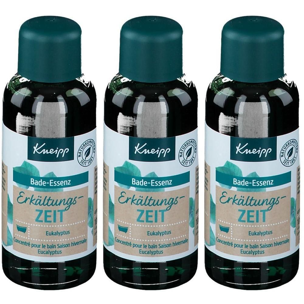 Drei Flaschen Kneipp Bade-Essenz Erkältungs-ZEIT mit Eukalyptus.