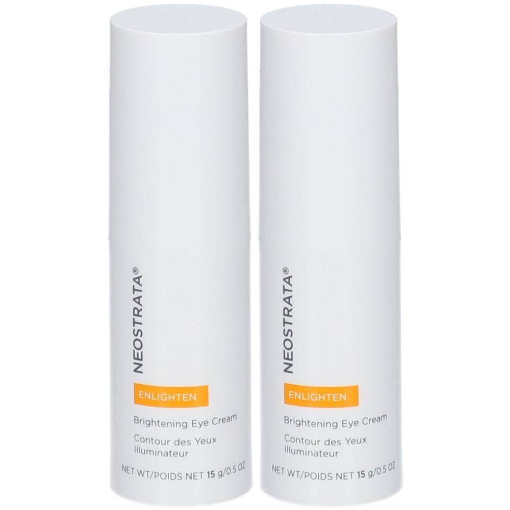 Zwei weiße Flaschen mit NEOSTRATA ENLIGHTEN Brightening Eye Cream, je 15g.