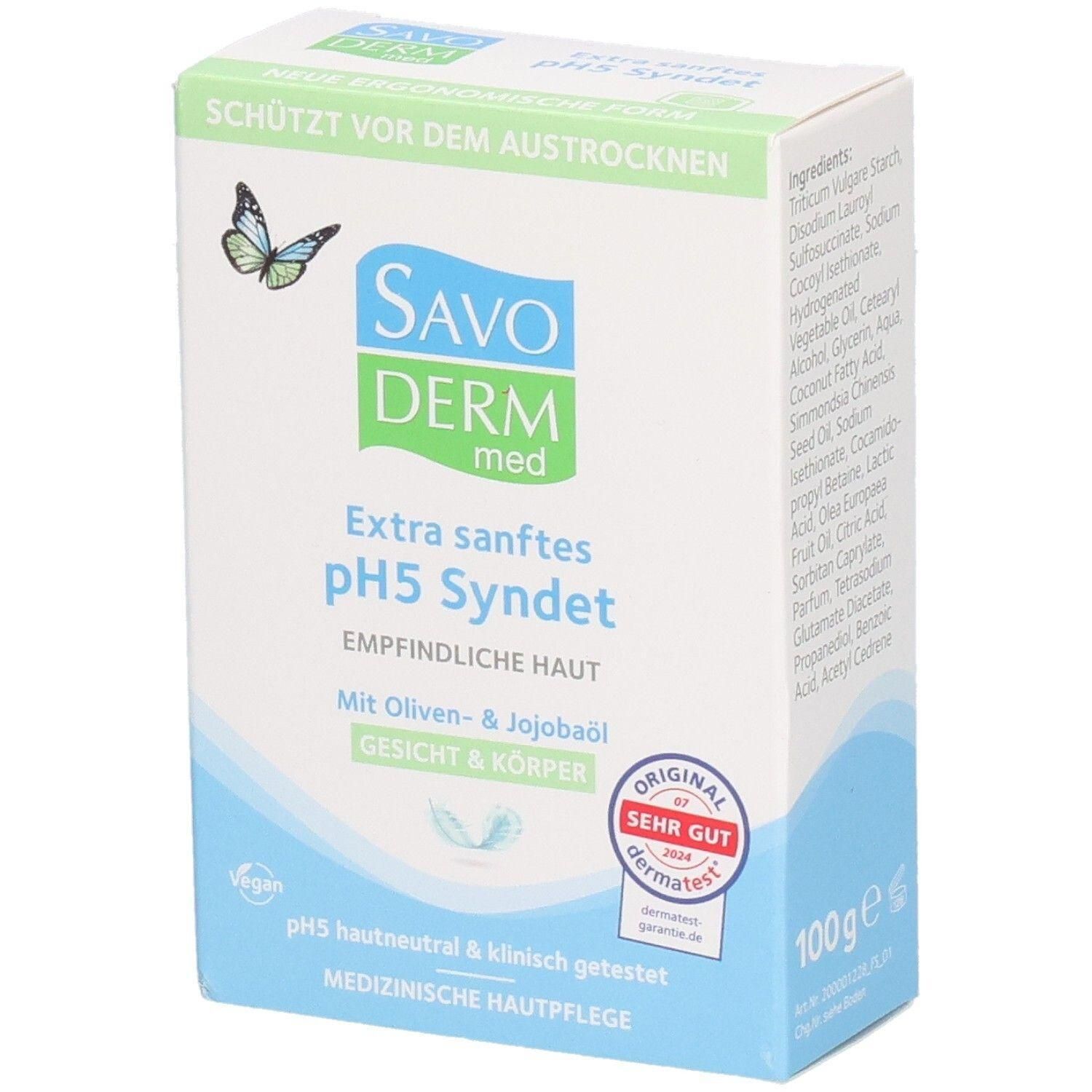 SAVODERM med Extra sanftes pH5 Syndet für empfindliche Haut, 100g.