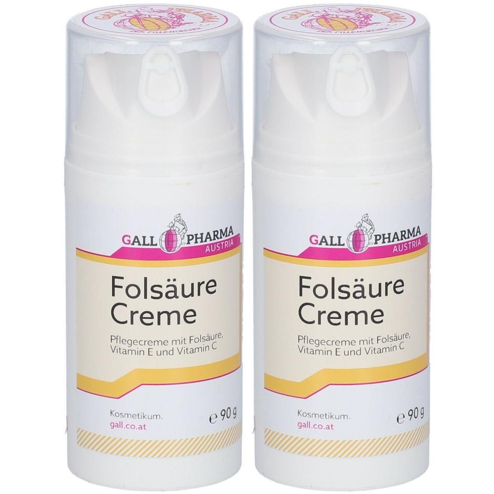 Zwei Flaschen Folsäure Creme, je 90g, mit Pumpdosierer. Marke: Gall Pharma.