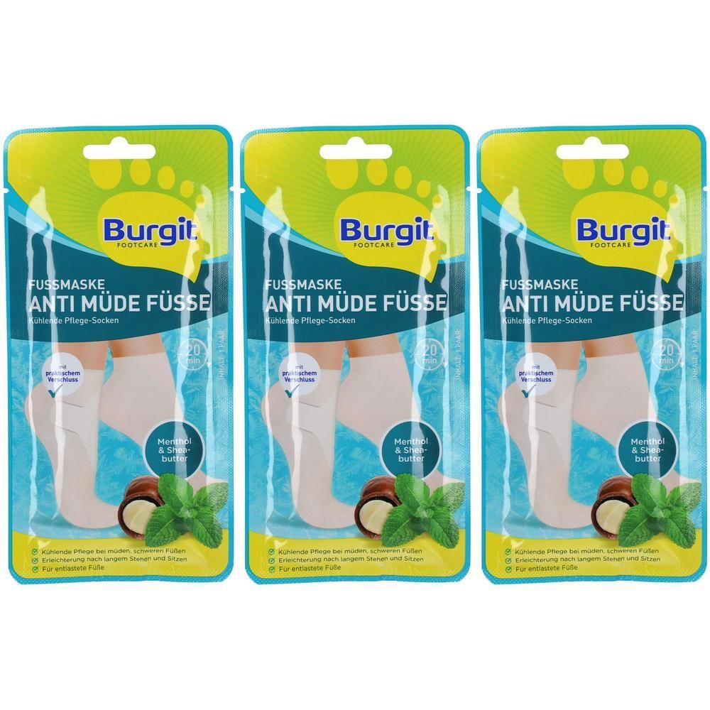 Drei Paar Burgit Fußmasken Anti Müde Füße Kühlende Pflege-Socken.