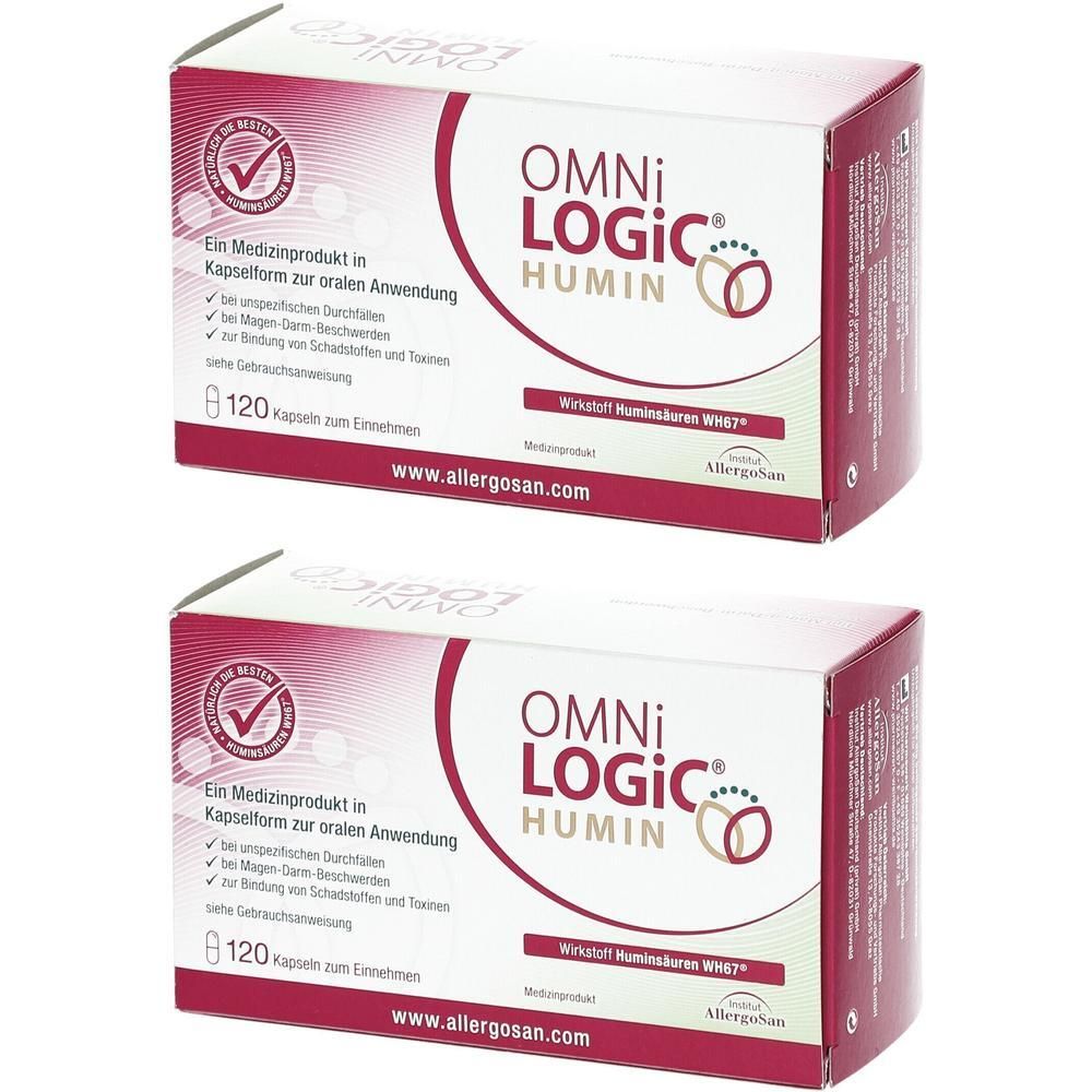 Zwei Packungen OMNI LOGIC® HUMIN Kapseln, 120 Stück pro Packung. Medizinprodukt zur oralen Anwendung.