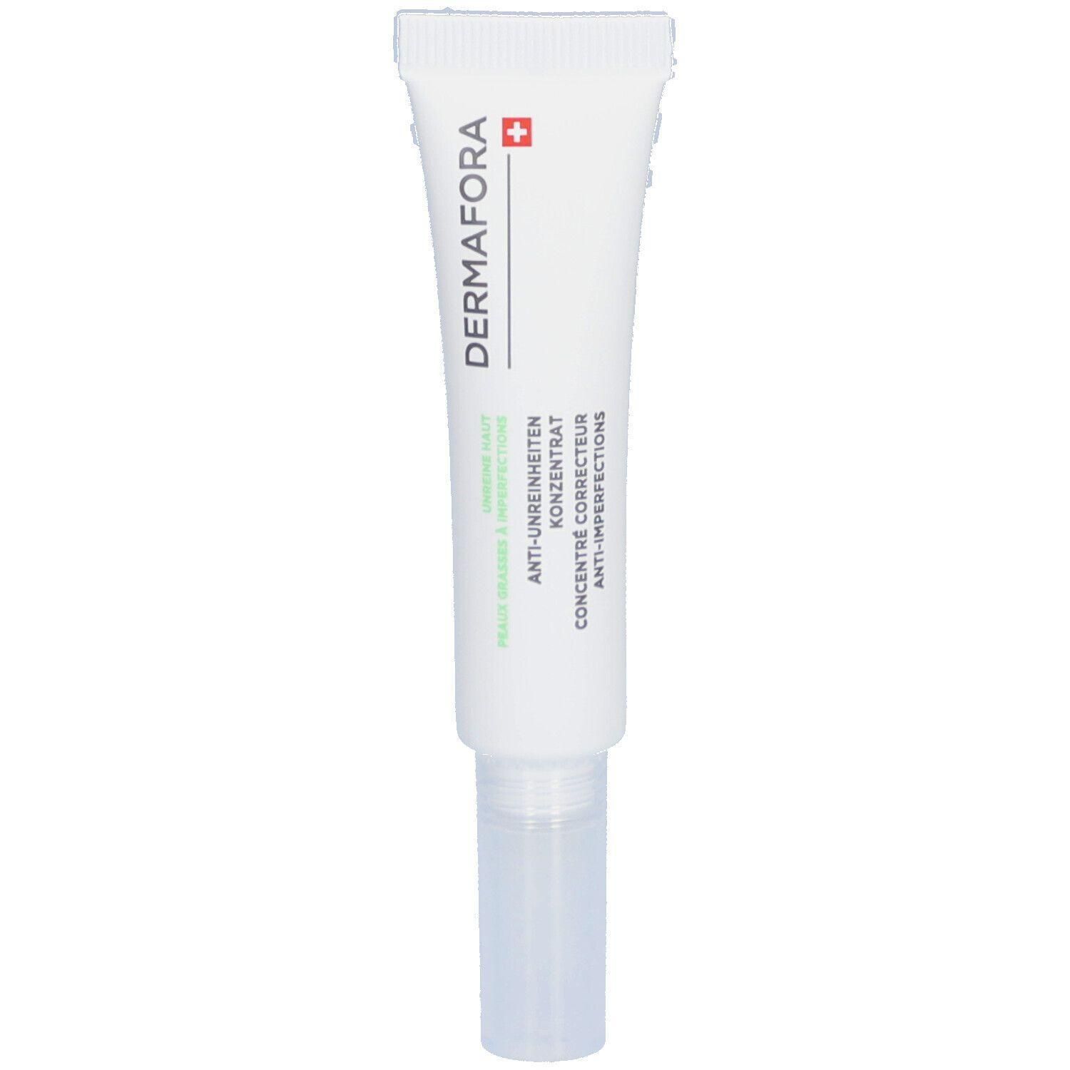 DERMAFORA Anti-Aging Creme: Weißer Tiegel mit transparentem Applikator. Enthält Anti-Unreinheiten Konzentrat.