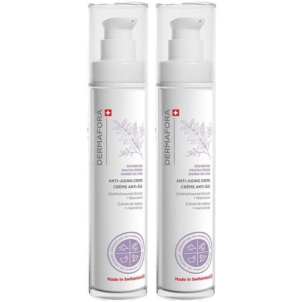Zwei Flaschen DERMFORA Anti-Aging Creme mit Pumpspendern.