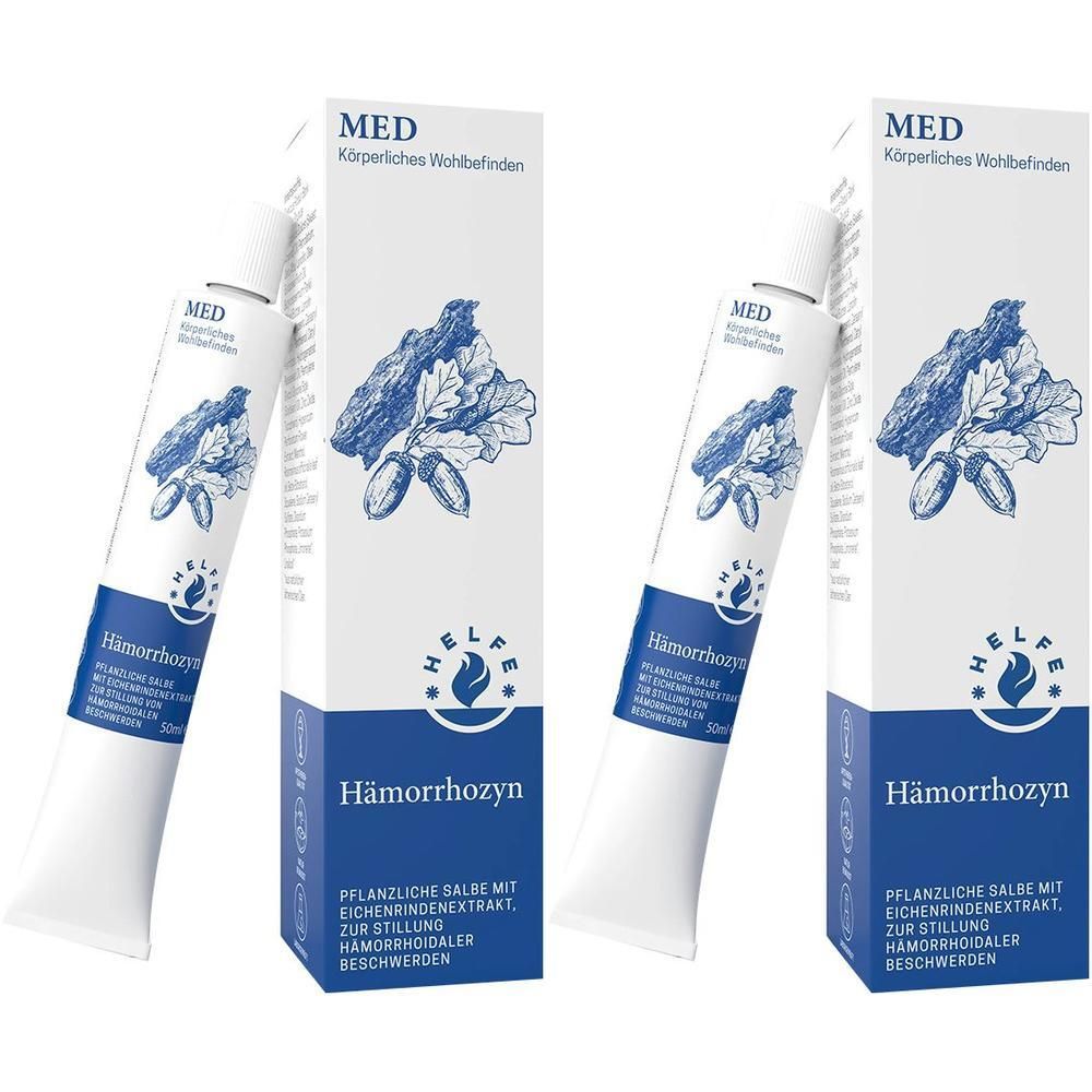 Zwei Tuben und Kartons Hämorrhozyn Salbe mit Eichenrindenextrakt. MED Körperliches Wohlbefinden.