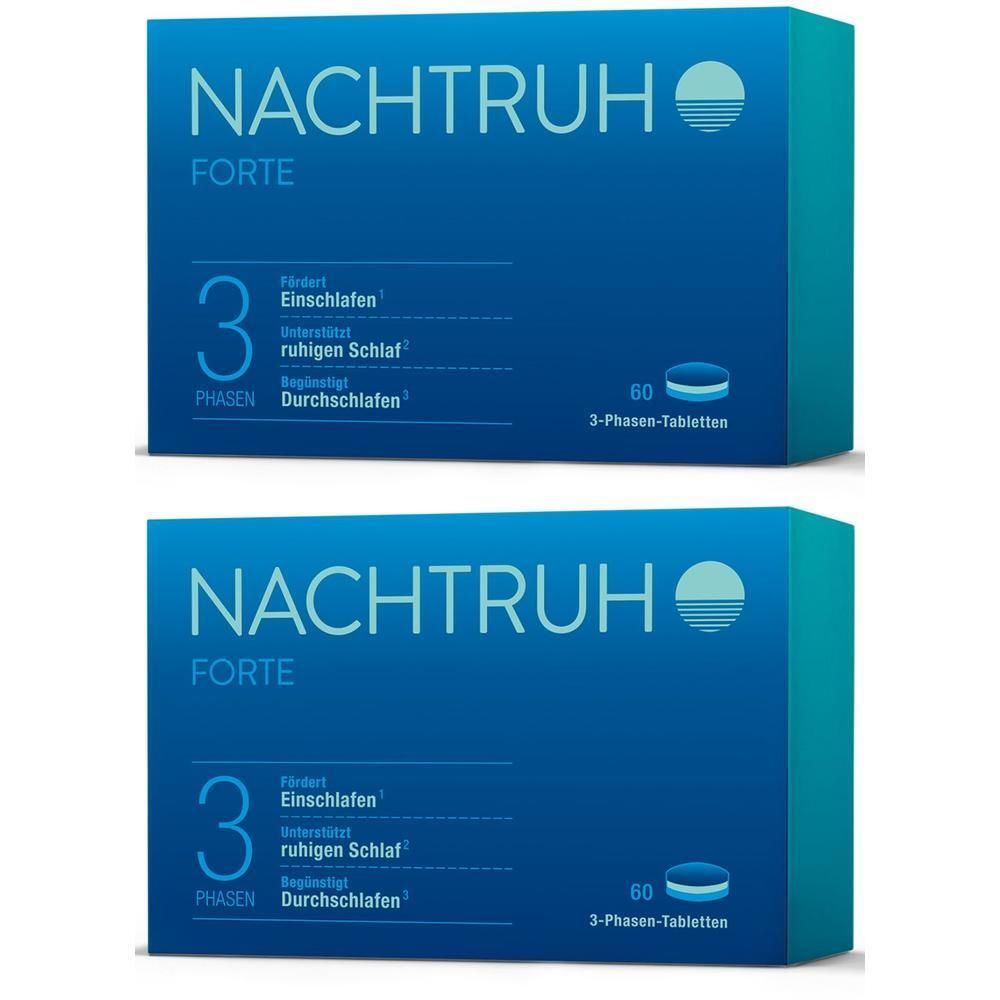 Zwei Packungen NACHTRUH FORTE 3-Phasen-Tabletten, 60 Stück.