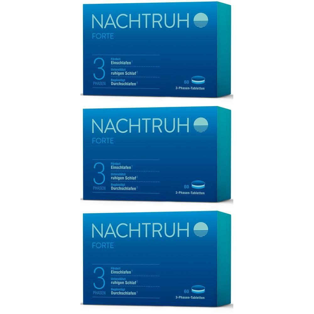 Drei Packungen NACHTRUH FORTE 3-Phasen-Tabletten, 60 Stück.