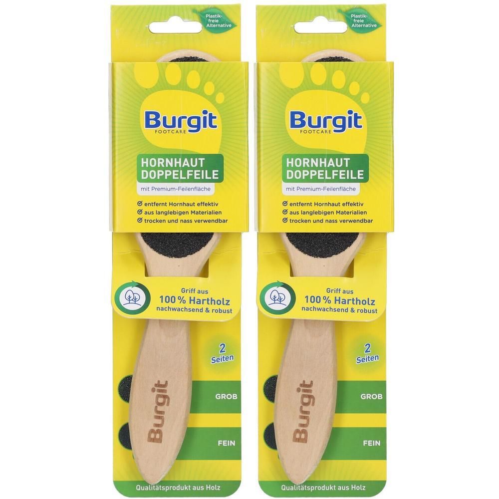 Burgit Hornhaut Doppelfeile mit Griff aus 100% Hartholz, 2 Seiten (grob/fein).