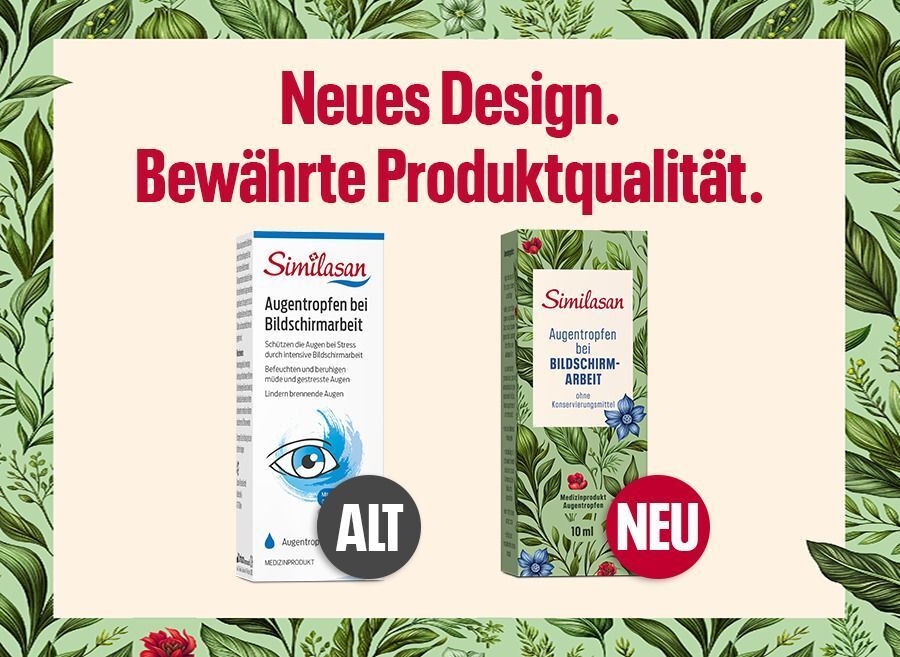 Vergleich von alter und neuer Verpackung. Beide zeigen den Produktnamen. Die neue Verpackung hat ein grünes Design.