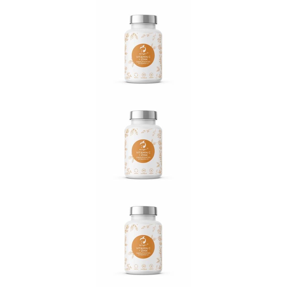 Drei weiße Flaschen mit silbernen Deckeln. Auf den Etiketten steht "Zink plus Vitamin C".