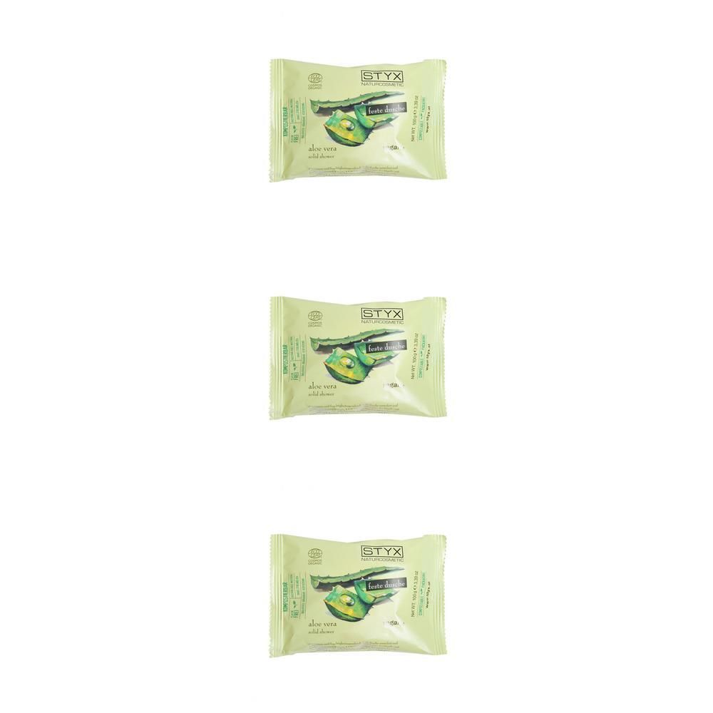 Drei grüne, rechteckige Verpackungen mit dem Logo STYX und einem grünen Bild. Text ist sichtbar.