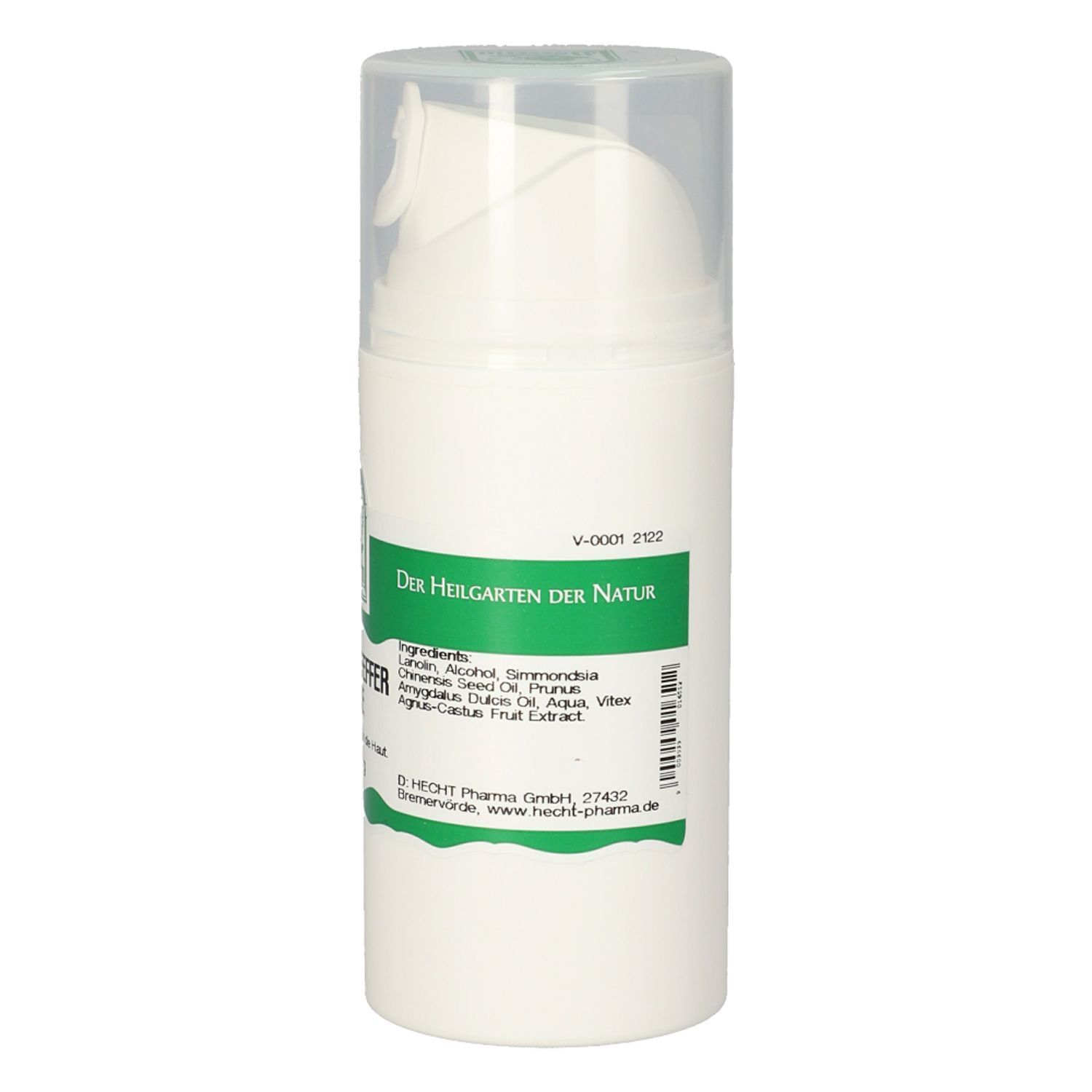 Weiße Spenderflasche mit 90g Mönchspfeffersalbe. Etikett mit Inhaltsstoffen und Herstellerangaben.