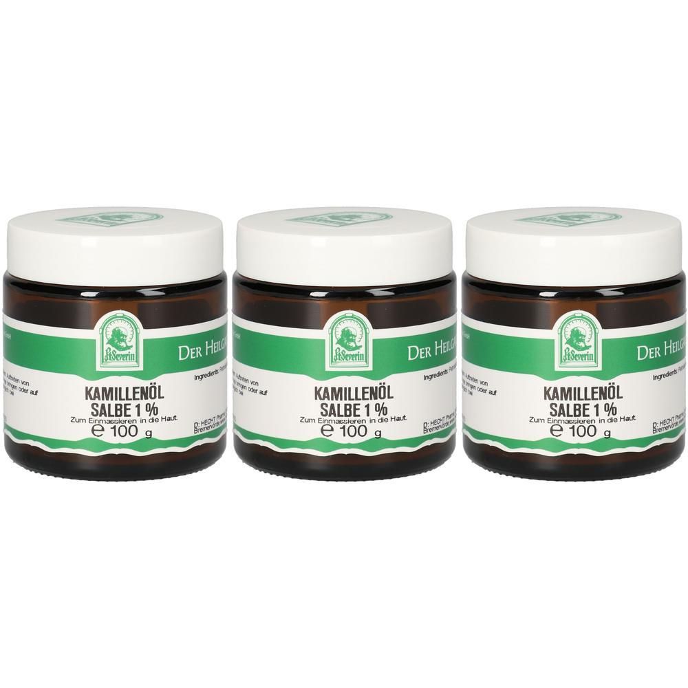Drei Gläser Kamillenöl Salbe 1% von St. Severin, jeweils 100g.