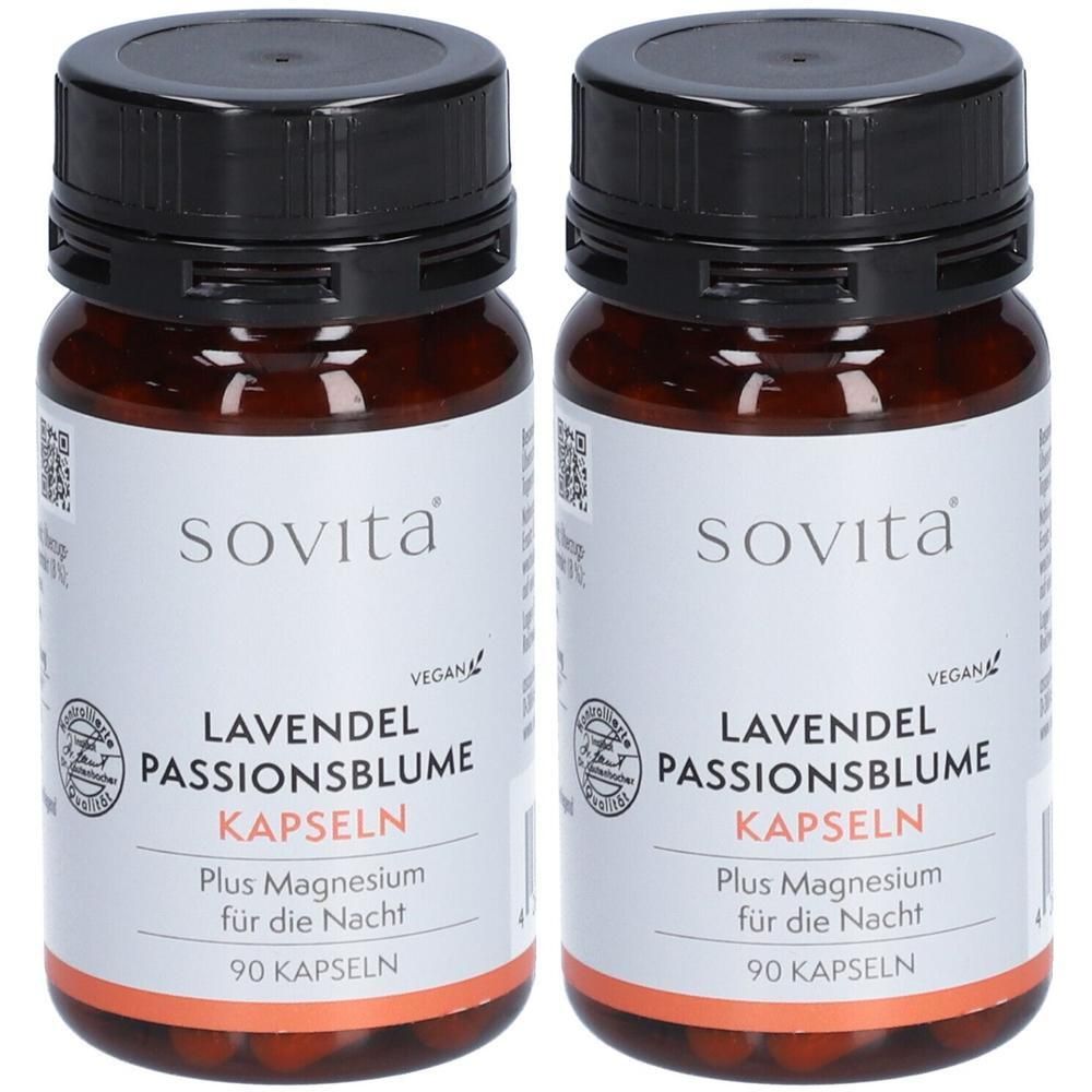 Zwei Flaschen SoVita Lavendel Passionsblume Kapseln mit je 90 Kapseln.