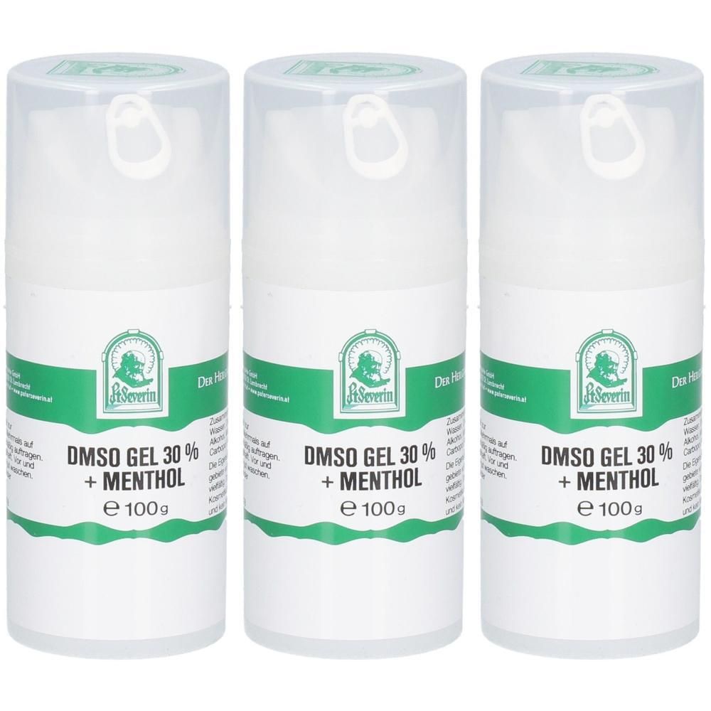 Drei Flaschen St. Severin DMSO Gel 30% + Menthol, je 100g.
