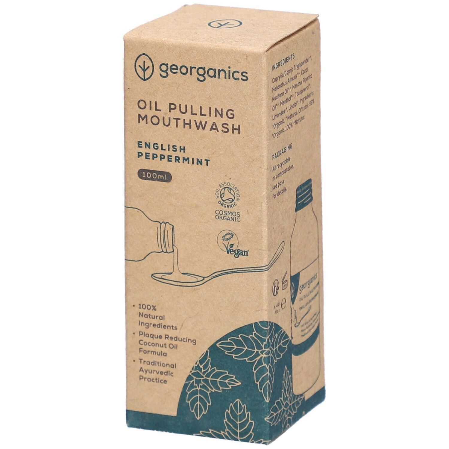 Georganics Mundwasser Pfefferminz, 100ml, natürliche Inhaltsstoffe, vegan, COSMOS ORGANIC zertifiziert.