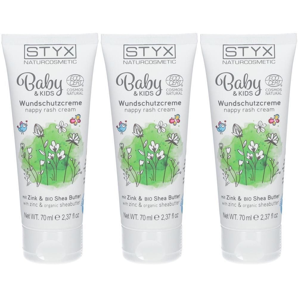 Drei Tuben STYX Baby & Kids Wundschutzcreme mit Zink & BIO Shea Butter. 70ml.