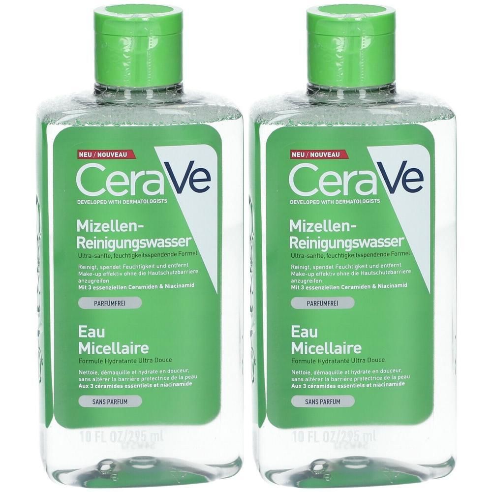 Zwei Flaschen CeraVe Mizellen-Reinigungswasser, 295 ml.