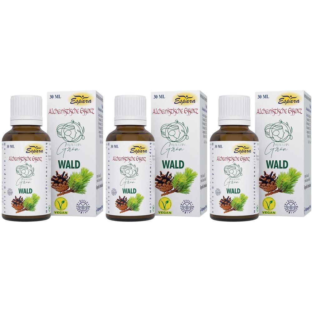 Drei Flaschen und Verpackungen. Braune Glasflaschen mit weißen Deckeln. Weiße Verpackungen mit Produktnamen und Illustrationen.