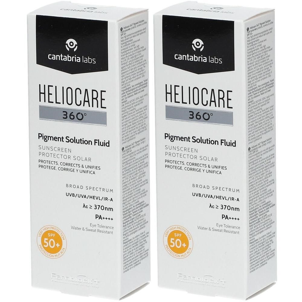 Zwei Kartons HELIOCARE 360° Pigment Solution Fluid Sonnenschutz mit LSF 50+.