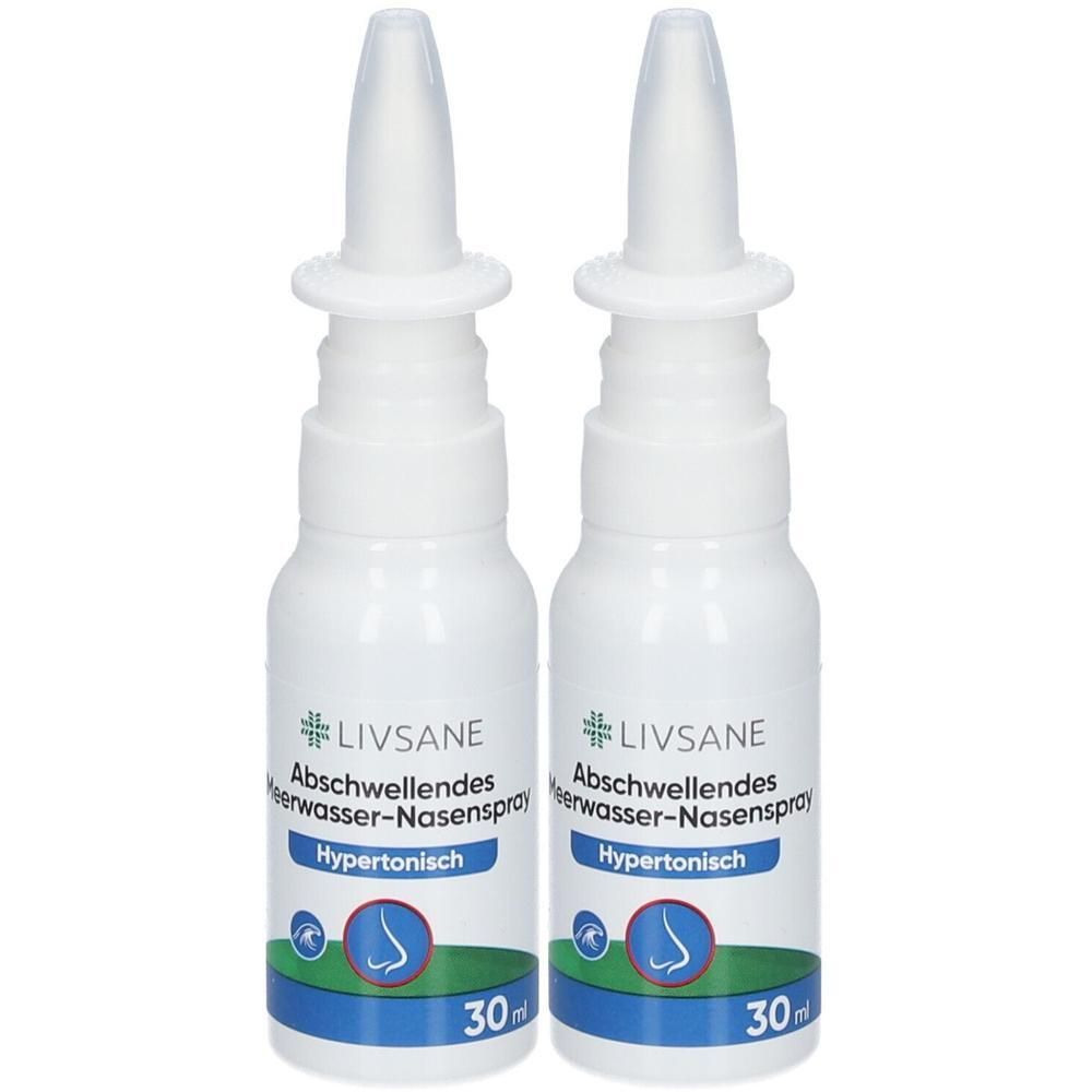 Zwei LIVSANE abschwellende Meerwasser-Nasensprays, hypertonisch, je 30ml.