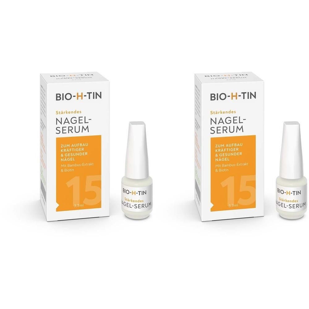 Zwei Schachteln und Fläschchen BIO-H-TIN® Stärkendes Nagelserum.