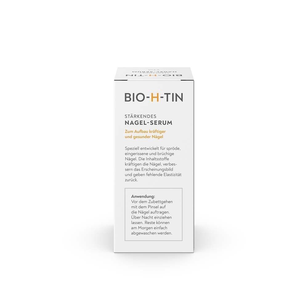 Vorderseite einer Schachtel BIO-H-TIN® Stärkendes Nagelserum mit Anwendungshinweisen.