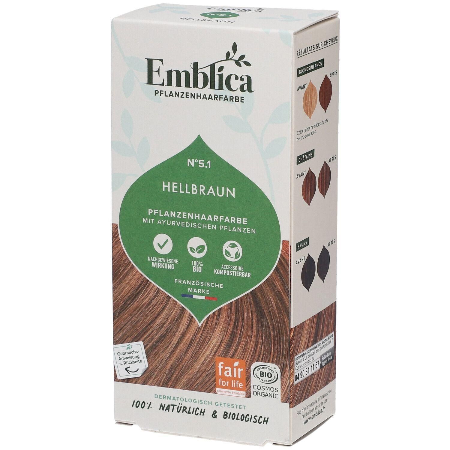 Emblica Pflanzenhaarfarbe N°5.1 Hellbraun. Pflanzenhaarfarbe mit ayurvedischen Pflanzen. Dermatologisch getestet.